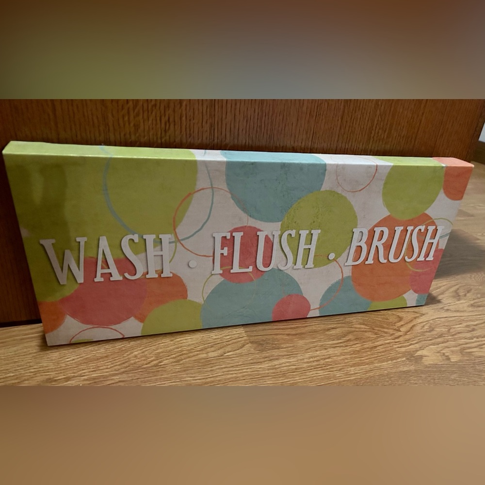 Canvas Bathroom Sign-Wash Flush Brush